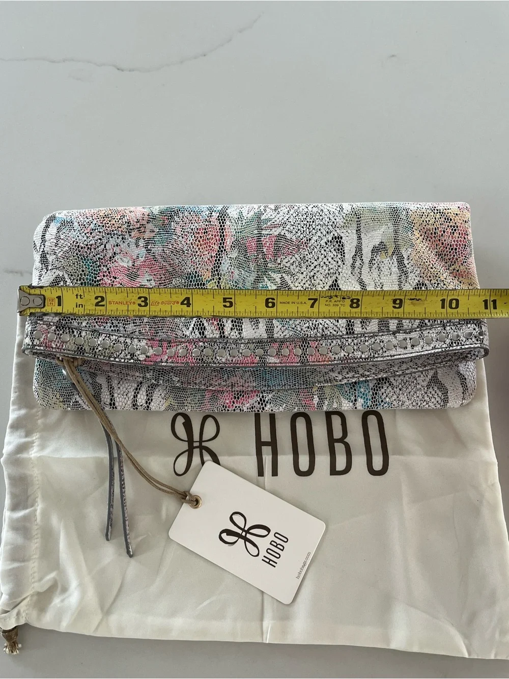 HOBO International Zeal Lizard Floral Leather Fold Over Zip Clutch Bag